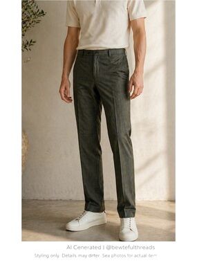Olive Windowpane Tailored Pants Mens 34 Minimalist Euro Golfcore